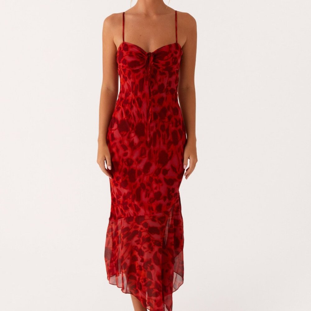 NEW W/ TAGS - Peppermayo - Sally Midi Dress - Deep Red Floral (US 6)